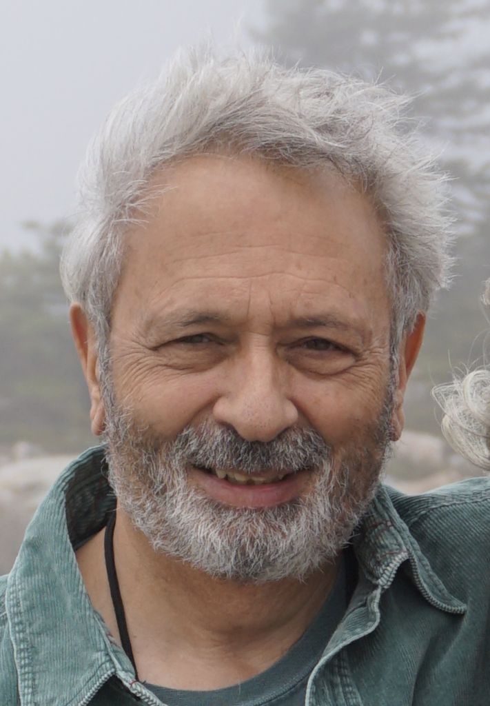 An older man with gray hair and a beard, wearing a green shirt, is smiling outdoors with trees and mist in the background.